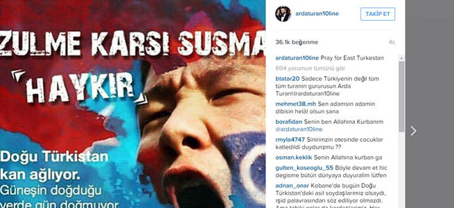 Arda Turan 'Doğu Türkistan' için dua istedi