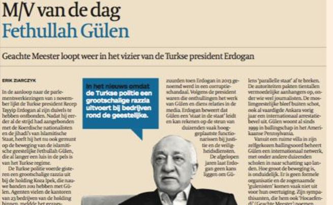 Belçika gazetesi Fehullah Gülen'i günün şahsiyeti seçti