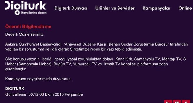 Digiturk Paralel kanallarını yayından kaldırdı