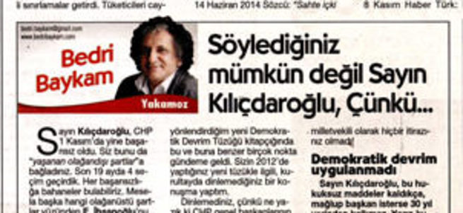Cumhuriyet Gazetesi'nde Kılıçdaroğlu'nu eleştiren yazıya sansür